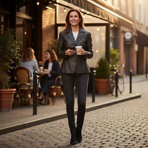 East 5th Leather Classic Black Jacket Like New